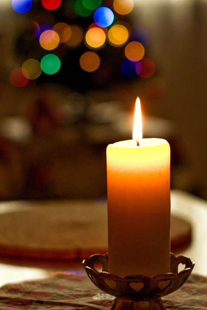 bokeh, candle, light, christmas, magic, multicoloured, winter