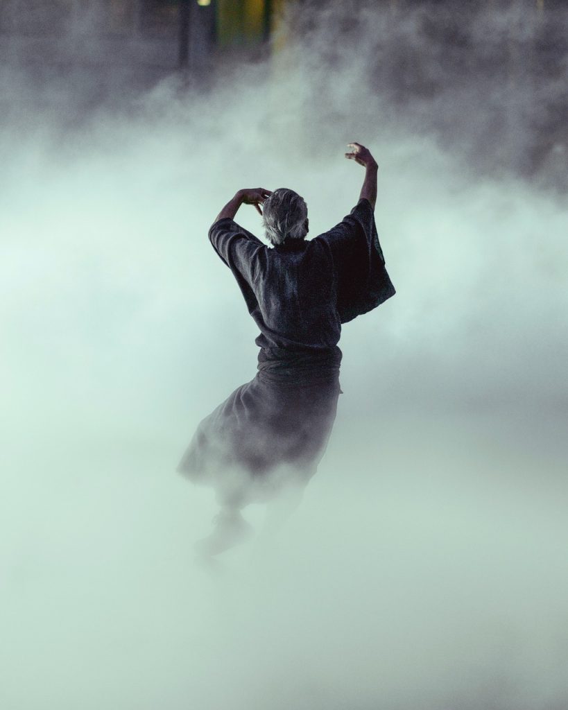 people, man, run, dancing, nature, rain, fog